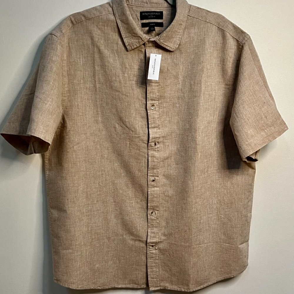 Banana Republic Men's SLIM LINEN-COTTON SHIRT in Honey Brown Size XL
